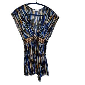 Charlotte Russe Vibrant Blue Gold Brown White Top